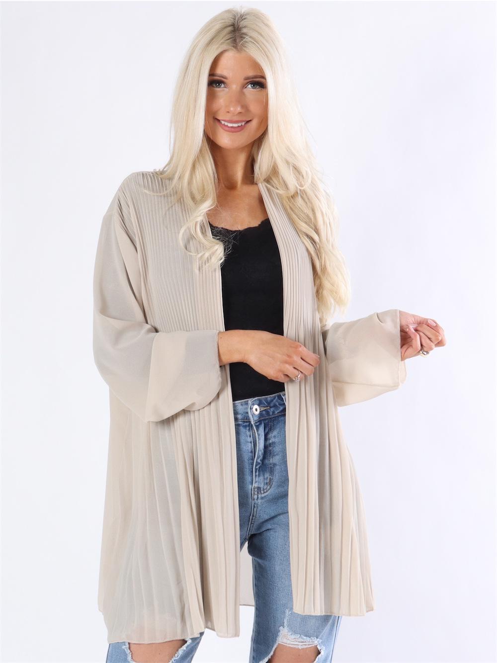 Monia - Beigefarvet plisseret cardigan i chiffon